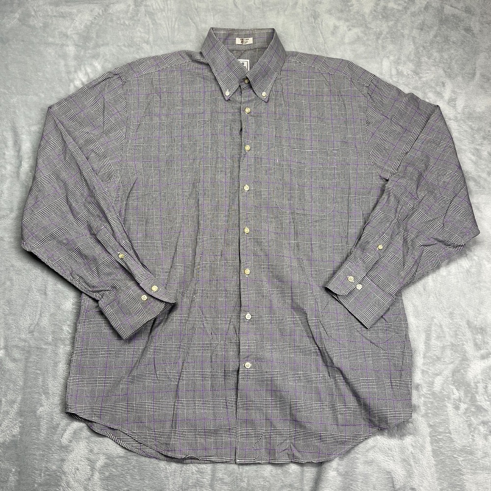 Peter Millar Shirt Mens XL Gray Plaid Long Sleeve Collared Casual Button Down